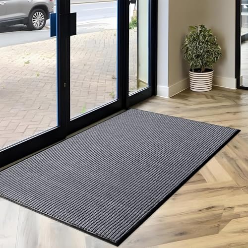 Durable Rubber Door Mat - Heavy Duty, Indoor/Outdoor, Easy Clean, Waterproof, Low-Profile Mat for Entry, Patio, Garage - Stylish (Grey, 2 x 3 Feet) - color: Grey, size: 2 x 3 feet