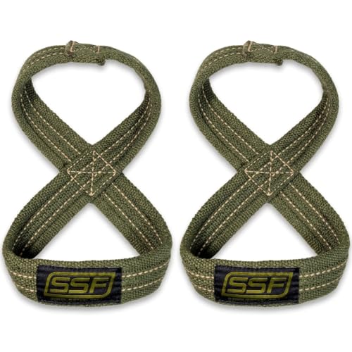 SERIOUS STEEL FITNESS Red Figure 8 Lifting Straps | Deadlift & Strongman Axle Straps - 3 Sizes - color: OD Green, size: (70 CM - 7.25" Wrist or More)