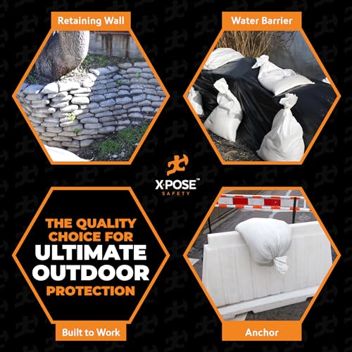 Xpose Safety Heavy Duty Sand Bags with Tie Strings – Empty Woven Polypropylene Sandbags for Hurricane Flood Protection, 100 lb Capacity, 14" x 26", White, Bulk Full Pallet Pack of 8000 - color: White, size: 8000 Sandbags (Full Pallet)