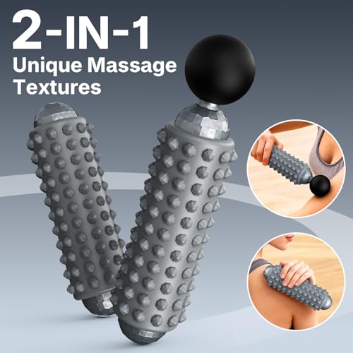 Mini Electric Massage Roller 4 Speeds Vibrating Massage Ball, 2-in-1 Portable Muscle Massager Gun & Roller for Muscle Relief, Detachable Heads, Rechargeable, For Fitness, Office, Travel (Gray) - color: Gray