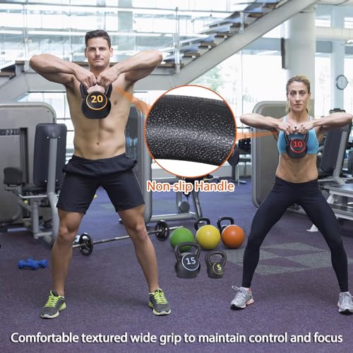 4-Piece Kettlebells Weights Set, Wide Grip Strength Training Soft Kettlebell, Exercise Fitness Concrete Weight, Full Body HIIT Workout, Weights for Women at Home 5 lbs 10 lbs 15 lbs and 20 lbs lb Dumbbells