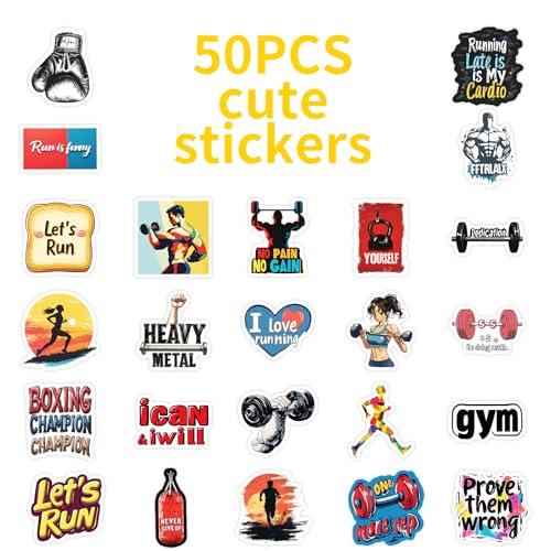 50PCS Fitness Stickers Aesthetic PET Transparent Stickers Workout Decals Waterproof Decorative Decals for Scrapbook DIY Crafts Album Bullet Journal Planner Water Bottles Phone Cases Laptops - color: Fitness
