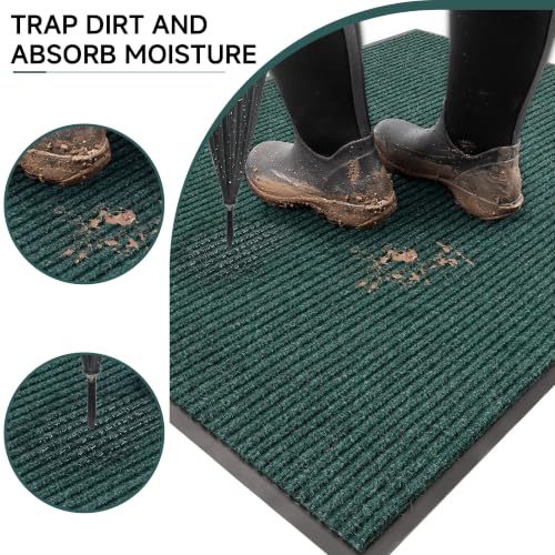100pointONE Front Door Mat, Heavy Duty Indoor Outdoor Doormat for Entryway, 48" x 24" Low Profile Outdoor Mats for Home Entrance, Stain and Fade Resistant Welcome Mat for High Traffic Area, Green - color: Green Striped, size: 2' x 4' (Rectangular)