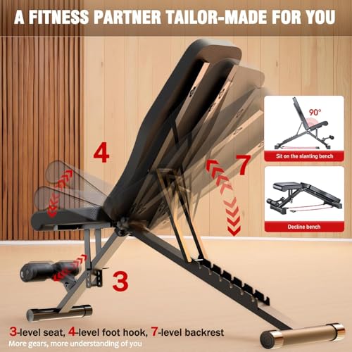 ALSO GO Adjustable Weight Bench, Workout Benches with Leg Extension, Foldable Incline Decline Bench Press, Roman Chair, Full Body Strength Training Equipment for Home Gym - color: Black