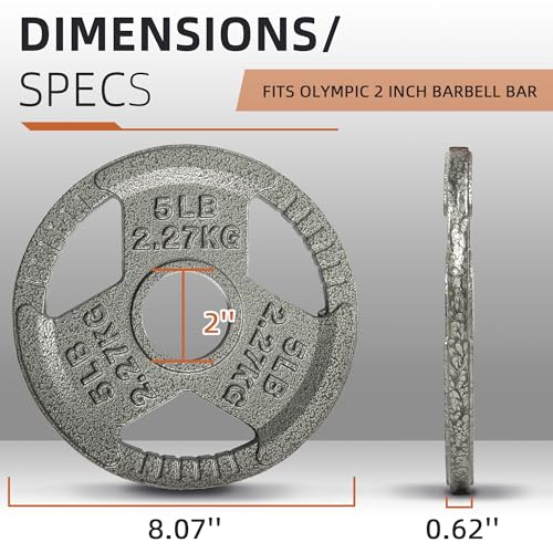 Fitvids 2 Inch Olympic Barbell Weight Plates, 2.5 LB to 45 LB Plates for Home Gym Strength Training, Triple-handle Design - style: 5LB (Set of 4)