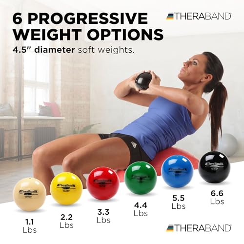THERABAND Soft Weight 4.4 Lb, 4.5" Ball-Shaped Isotonic Exercise Balls for Physical Therapy, Weighted Ball Set for Pilates, Shoulder Strength & Rehab, Color-Coded, Portable & Easy to Grip - color: Green