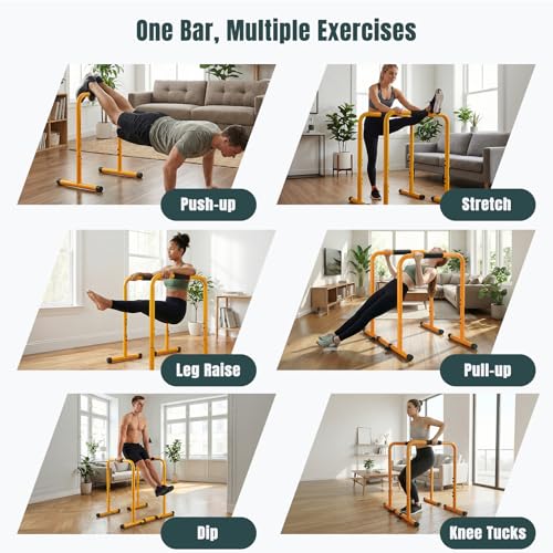 OLIXIS Dip Bar, Adjustable Heavy Duty Dip Station with Soft Foam Handles | Stabilizer Parallel Parallette Bar Fitness Equipment for Home, Gym, Patio, Office