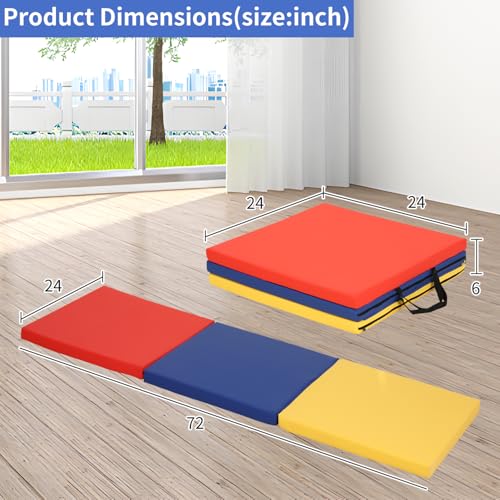 BLKMTY Gymnastics Mats - 2'x6' Folding Exercise & Yoga Mat with Carrying Handles for Kids' Tumbling & Home Gym - color: Multiple Colours