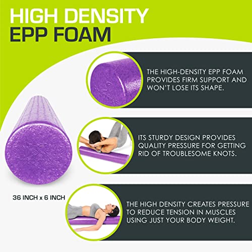 ProsourceFit High Density Foam Rollers 36 - inches long,Firm Full Body Athletic Massage Tool for Back Stretching, Yoga, Pilates, Post Workout Muscle Recuperation, Purple - color: Purple, size: 36"H x 6"D