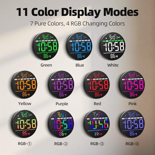Maxstar Led Digital Wall Clock with Timer, Seconds, Temperature, Date, DST, Nightlight, RGB Color, Alarm Clock, 5-Level Display Brightness, Digital Clock Timer for Classroom, Bedroom, Garage, Gym - color: Multicolor
