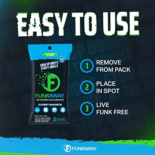 FunkAway Extreme Odor Eliminating Closet Sachet, Odor Absorbing Packet Ideal for Closets, Drawers, Hampers, Attics and Storage Spaces, Fresh Smell for Up to 90 Days (Pack of 8) - size: 3.9 Ounce (Pack of 8), style: Sachet