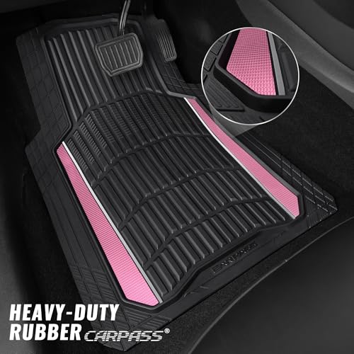 CAR PASS Heavy Duty Rubber Car Floor Mats, Deep Waterproof Car Floor Mats All Weather, Aluminum Film Floor Mats for Cars Non-Slip Universal Trim to Fit for SUVs Trucks Sedans Vans, Black Pink Metallic - color: Black Pink