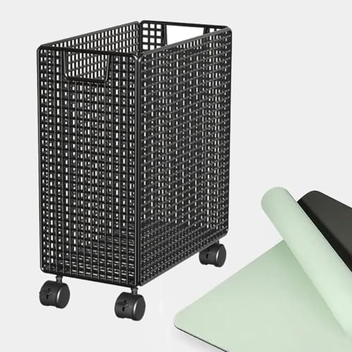 SM SunniMix Yoga Mat Storage Rack with Wheels, Iron Rolling Cart for Home Gym Fitness Equipment, 13.78 x 7.87 x 15.75 in, Black