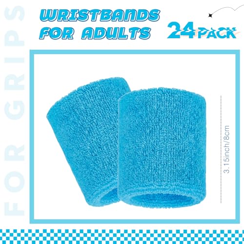 Bememo 24 Pcs Wrist Sweatbands Bulk Sports Wrist Bands for Men Women Breathable Athletic Tennis Wristbands Stretchy Absorbent Cotton Terry for Basketball, Baseball, Gym, Working Out - color: Colorful