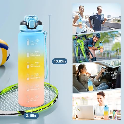 Water Bottle with Straw 1L,Boys Water Bottles with Straw 1 Litre,Waterbottle Leak-Proof Sports Water Bottle,Plastic Drinks Bottles Toxin Free，Bpa-Free (Blue Yellow) - color: 04-Blue Yellow