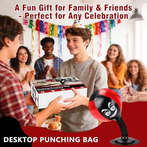 Desktop Punching Bag - Stress Relief, Suction Cup Design for Office Table and Counters, Heavy Duty Stress Relief Ball, Fun Gifts Suitable for All Ages - color: Black Red
