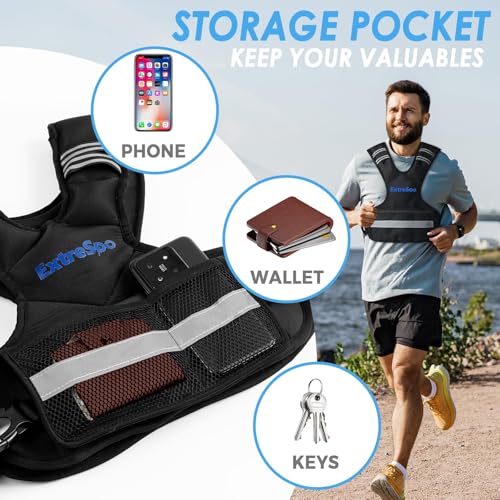 ExtreSpo Adjustable Weighted Vest for Women and Men, 4-10lb/11-20lb/20-32lb Weight Vest with 6 Ironsand Weights, Body Weight Vest Exercise Set with Reflective Strip for Strength Training and Workout