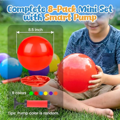 Amor Present 8PCS Inflatable Playground Balls, 8.5Inch Bouncing Sensory Balls with Hand Air Pump, for Kids Birthday Parties