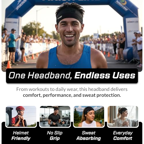 Halo Headband Bandit - 4" Wide Pullover Sweatband Running Headband Men Women Absorbent Soft Comfortable.Channels Sweat Out of Your Eyes Keeps Hair in Place No-Slip - color: Lava