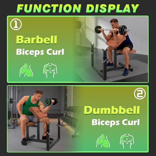 Preacher Curl Bench, Max Load 450 LBS Strength Training Bench Home Gym Bench Fitness Equipment,6-Level Seated Barbell Dumbbell Bicep Curl Machine Weight Bench - color: Brown
