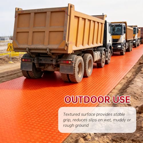 12Pcs 3'x8' Ground Protection Mats w/22 Connectors, Double Sided Diamond Tread, High Density Polyethylene, 90Ton Load Heavy Duty Mat for Lawn Dirt Construction(Orange) - size: 3x8 orange