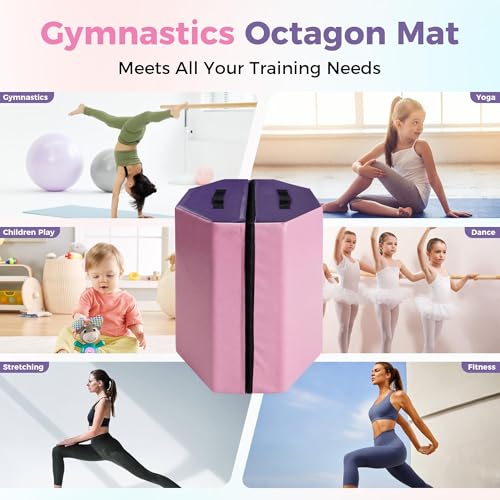 Detachable Octagon Gymnastics Mat, 17"X17"X23" Home Tumbling Mat, Skill Shape Tumbling Backbend Trainer Exercise Mat, with High-Density Foam & Waterproof Cover, for Cheerleading, Martial Art, Kids Tumbling, Skill Training, Home Gym Exercise