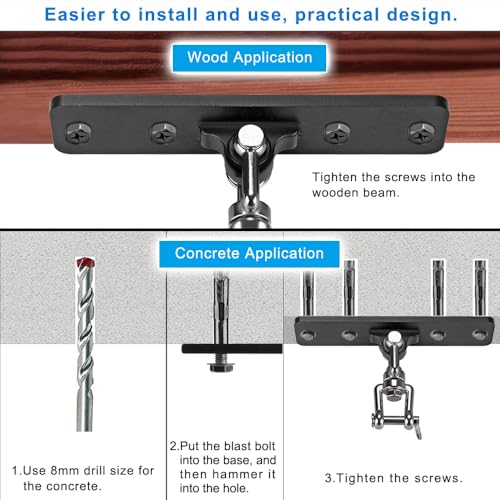 Dolibest Heavy Bag Hanger,Wall Ceiling Mount Hook 360° Rotation Wood Beam Holder Body Weight Strength Training Systems, Aerial Yoga Swing & Hammock, Resistance Band for Wooden Sets(600 LB Capacity) - color: Heavy Bag Hanger