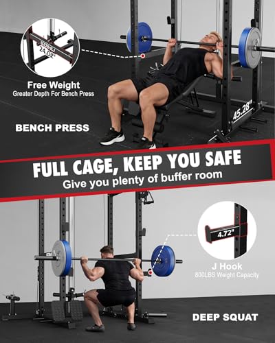 RH01 Power Cage Rack, 2000LBS Squat Rack with with Cable Crossover System&LAT Pull Down System, Multi-Function Workout Cage for Home&Garage Gym - color: Black, size: RH01 Power Cage