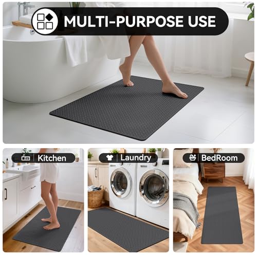 YDKGL Bathroom Runner Non Slip, Extra Soft Absorbent Quick Dry Bath Mats, Foam Weave Texture Thin Bath Rugs Washable with Rubber Backing, 24" x 70“ - color: Grey, size: 24"x 70"