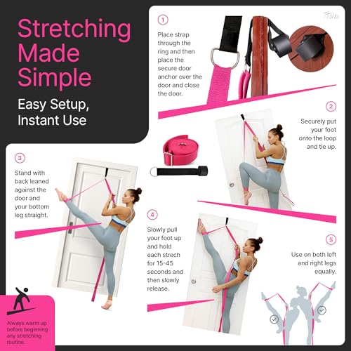 Leg Stretcher Strap with Door Anchor and Resistance Band, Splits Trainer | Home Flexibility Trainer for Splits, Ballet, Dance, Cheer, Yoga, Gymnastics, Pole and Taekwondo, Kids to Adults, All Levels - color: Vibrant Pink