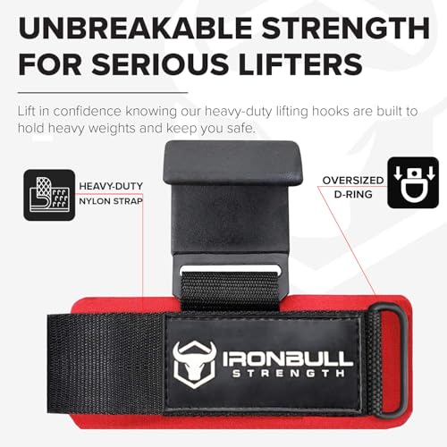 Iron Bull Strength Weight Lifting Steel Hooks (Pair) – Heavy Duty Lifting Wrist Straps - Deadlift Straps for Powerlifting- Thick Padded Workout Hook – Weightlifting Gloves for Heavy Lifting