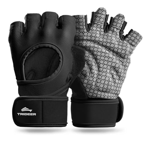 Trideer Weight Lifting Gloves for Women Men with Wrist Support, Workout Gloves Women Full Palm Protection for Gym Training, Fitness, Weightlifting & Pull Ups - color: Black, size: Medium