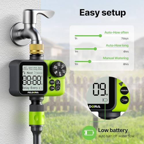 Sprinkler Timer, Brass Inlet Programmable Watering Timer for Garden Hose Fits 3/4” US Faucet, Outdoor Soaker Hose Timer w/Rain Delay/Manual/Automatic Watering, Drip Irrigation for Lawn Yard - color: Light Green