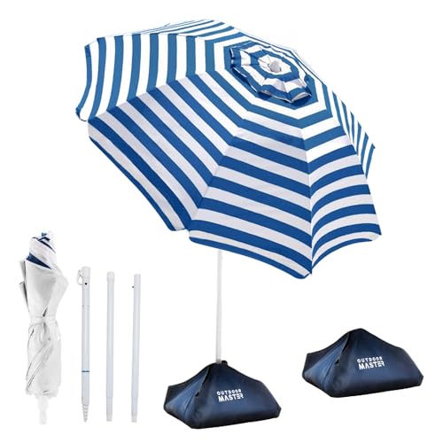 OutdoorMaster 7.2ft Beach Umbrellas for Sand with Sandbag & Anchor | 7.2ft Adjustable Umbrella for Beach, Wind Resistant, Portable UPF50+ Sunshade with Carry Bag for Patio - color: A-Gray Striped