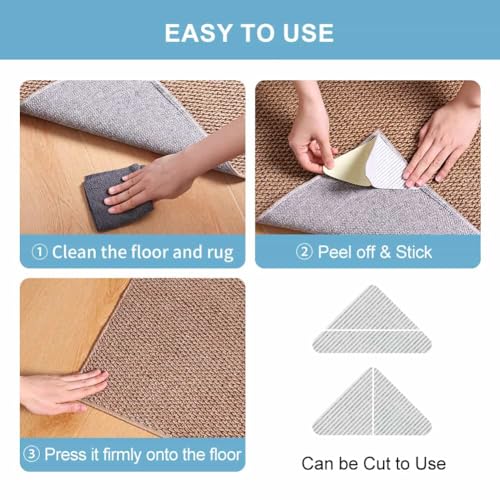 Rug Pads Gripper, Anti Slip Carpet Grippers for Vinyl Floors, Area Rug Pad Grippers Extra Sticky on Tile, Non-Slip Rug Pads Stopper for Hardwood Floor Rug Tape Stickers 12x12cm 4 Pieces - size: 4 PCS Triangle