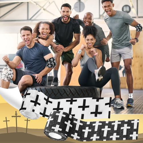 Geiserailie 12 Pack Christian Athletic Tapes 2 Inch x 5 Yards Self Adhesive Bandages Sports Wraps Breathable Elastic Wrap Non Woven Bandage for Wrist, Ankle, Baseball Football (White and Black) - color: White and Black