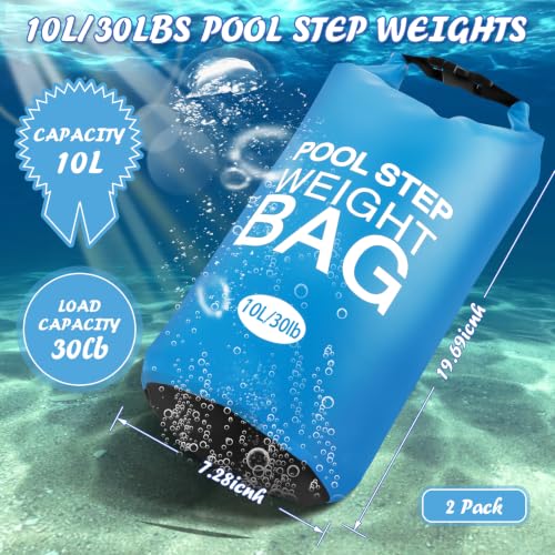 Heavy Duty Pool Ladder Weights 25 lb - 2 Pack Pool Step Sand Bags for Above Ground Pools, Waterproof 500D PVC, Tear-Resistant Pool Stair Stabilizer to Prevent Floating, Sky Blue - color: Sky Blue, size: 30 lb