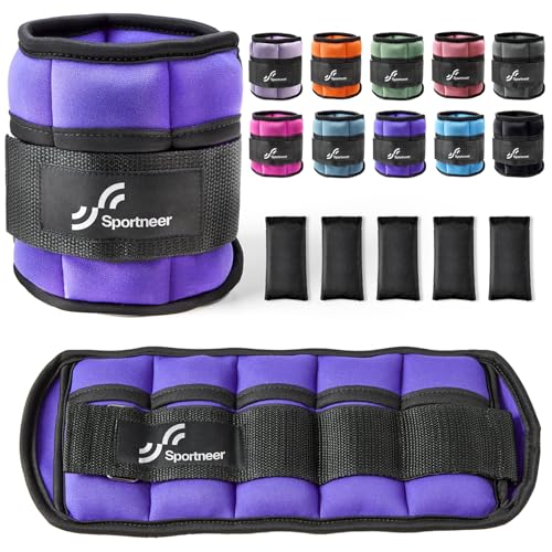 Sportneer Adjustable Ankle Weights Set - 1 Pair (2-10 lbs) Removable Sandbags for Women & Men, Comfortable Neoprene Leg Weights for Walking, Running, Pilates, Yoga, Home Workout & Physical Therapy - color: Purple