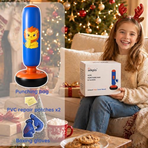 Inflatable Punching Bag for Kids with Boxing Gloves | 46 Inch, Stable Inflatable Boxing Bag, For Ages 3–6, Gifts for Toddler Boys and Girls, For Karate and Taekwondo