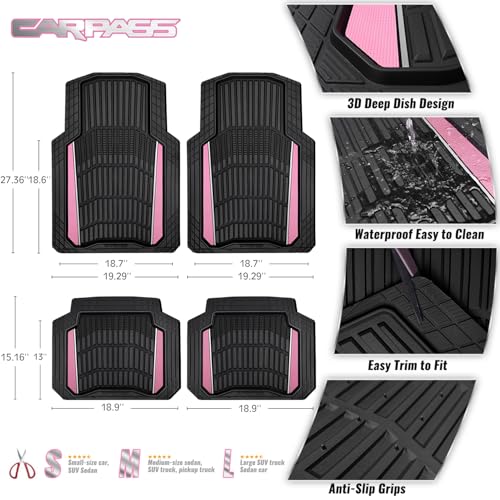 CAR PASS Heavy Duty Rubber Car Floor Mats, Deep Waterproof Car Floor Mats All Weather, Aluminum Film Floor Mats for Cars Non-Slip Universal Trim to Fit for SUVs Trucks Sedans Vans, Black Pink Metallic - color: Black Pink