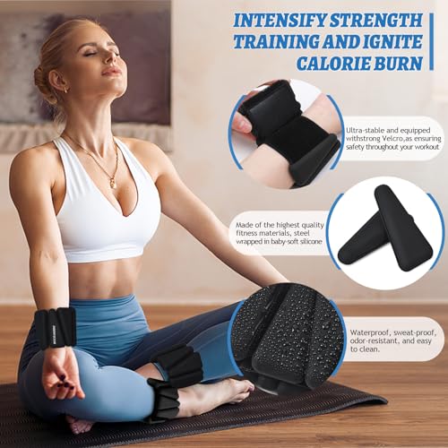 BECOJADDE Ankle Weights Set of 2 (1 lb/2 lb/3 lb Each) Adjustable Wrist Weights for Women Men Wearable Arm Leg Weight for Pilates, Running, Walking, Workout, Yoga - color: Black, size: 6 Lb Pair (3 Lb Each)