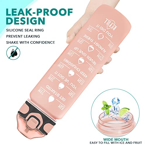 Enerbone 32 oz Water Bottle with Times to Drink and Straw, Motivational Drinking Water Bottles with Carrying Strap, Leakproof BPA & Toxic Free, Ensure You Drink Enough Water for Fitness Gym Outdoor - color: Lotus Matte