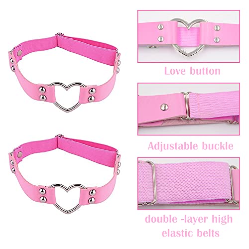 2PCS Leather Heart Garter - Adjustable Leg Ring for Cosplay, Spike Party - color: Pink