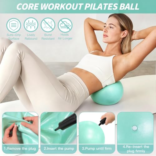NANATI Pilates Kit, Home Pilates Workout Kit for Women, Pilates Equipment with 14.5" Pilates Ring and Ball, Resistance Bands, Ankle Weights, Sliders & Grip Socks for Home Workouts - color: Subtle Mint