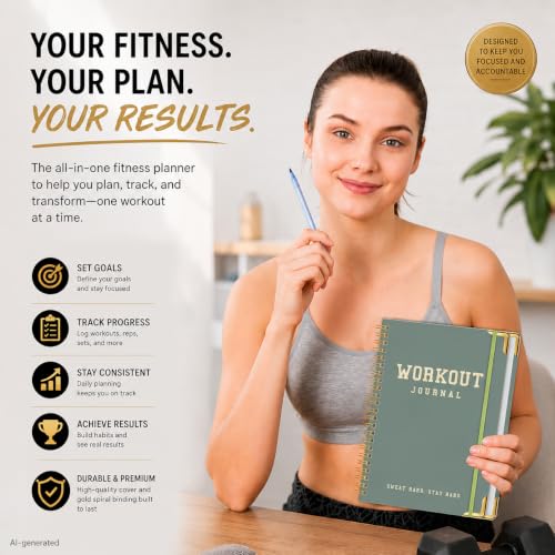 Workout Journal Fitness Tracker Planner for Men & Women, Exercise Log Book to Track Gym & Home Training, Goals, Sets, Reps & Progress, 142 Pages, A5 5.7" x 8.2" Portable Hardcover with Metal Corners, Green - color: Green