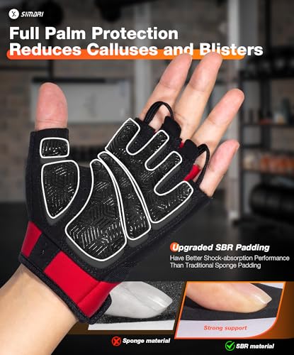 SIMARI Breathable Workout Gloves with Cushion Pad/Grip/Reduce Calluses, Weight Lifting Gloves for Gym Exercise, Cycling, Weightlifting Training, Fitness, Pilates, Kayaking, Gift for Men & Women - color: 3-Red, size: X-Large