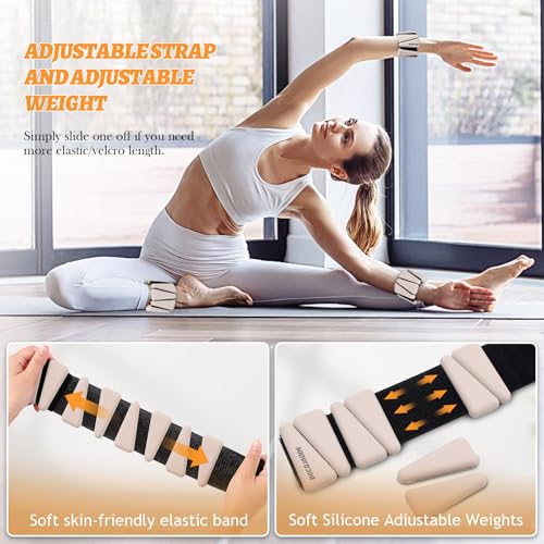 BECOJADDE Ankle Weights Set of 2 (1 lb/2 lb/3 lb Each) Adjustable Wrist Weights for Women Men Wearable Arm Leg Weight for Pilates, Running, Walking, Workout, Yoga - color: Beige, size: 2 Lb Pair (1 Lb Each)