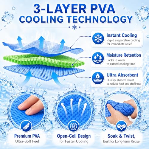 BobbleT Kids PVA Cooling Towels 4 Pack (30"x9") - Mini Instant Ice Cooling Towels for Neck & Face with UPF 50+ Sun Protection, Reusable Summer Heat Relief for Outdoor Activities, Blue - color: Blue
