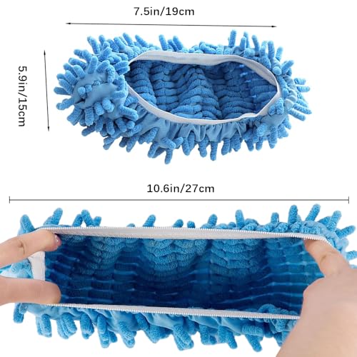 2 Pcs Blue Mop Slippers,Mop Pads for Floor Cleaning Microfiber Cleaning Soft Washable House Slipper - color: Blue