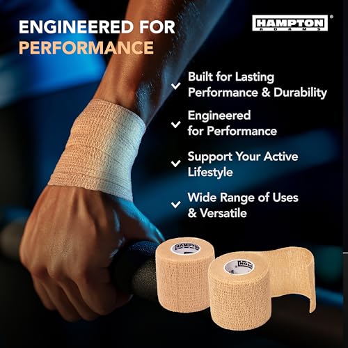 Hampton Adams | As Seen on Shark Tank | Self Adhesive Bandage Wrap (14-Pack) | 15ft | Pet Safe | Breathable Athletic Elastic Cohesive Bandage for Sports Injury Ankle Knee Wrist sprains (Beige) - color: Beige